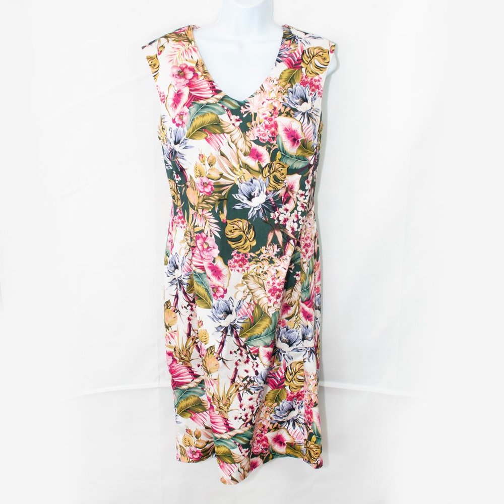 Catherine Malandrino Floral Sheath Dress 8 Tropical V Work Office Casual 0700X